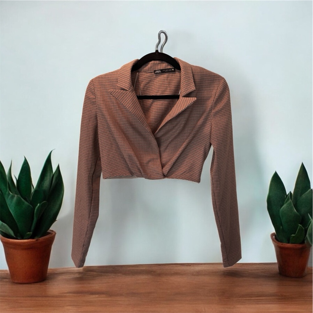 Zara Checkered Blazer Stuke Crop Top Small
